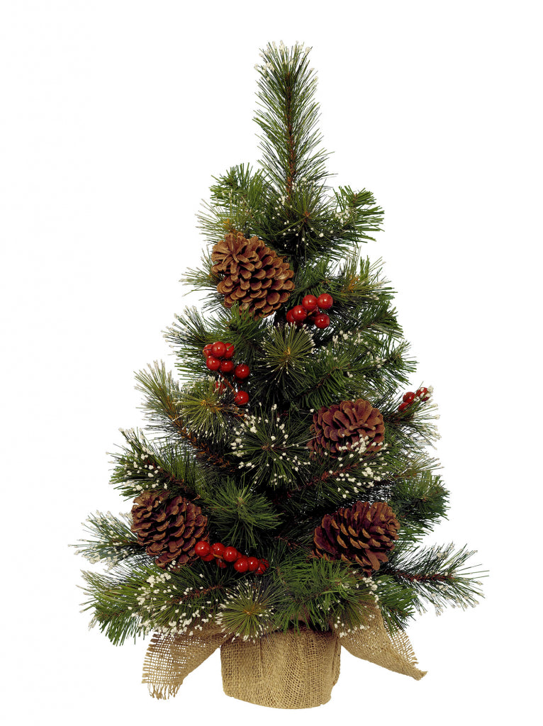 Kaemingk Snowy Mini Tree Berries Pine Cones 60cm Green White