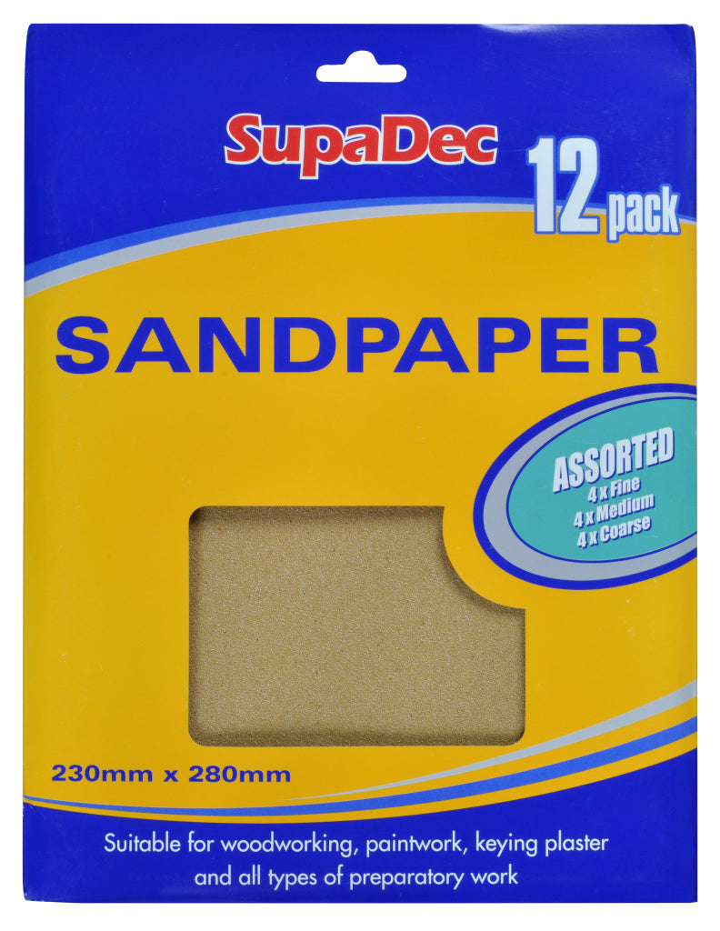 SupaDec General Purpose Sandpaper Pack 12 Assorted