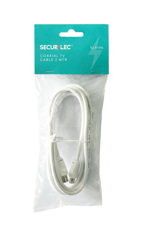Securlec 2m TV Fly Lead Coax Plug to Coax Plug, White