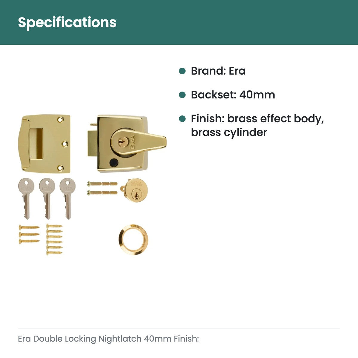 Era Double Locking Nightlatch 40mm Finish: Brass Effect Body - Brass Cylinder - specifications