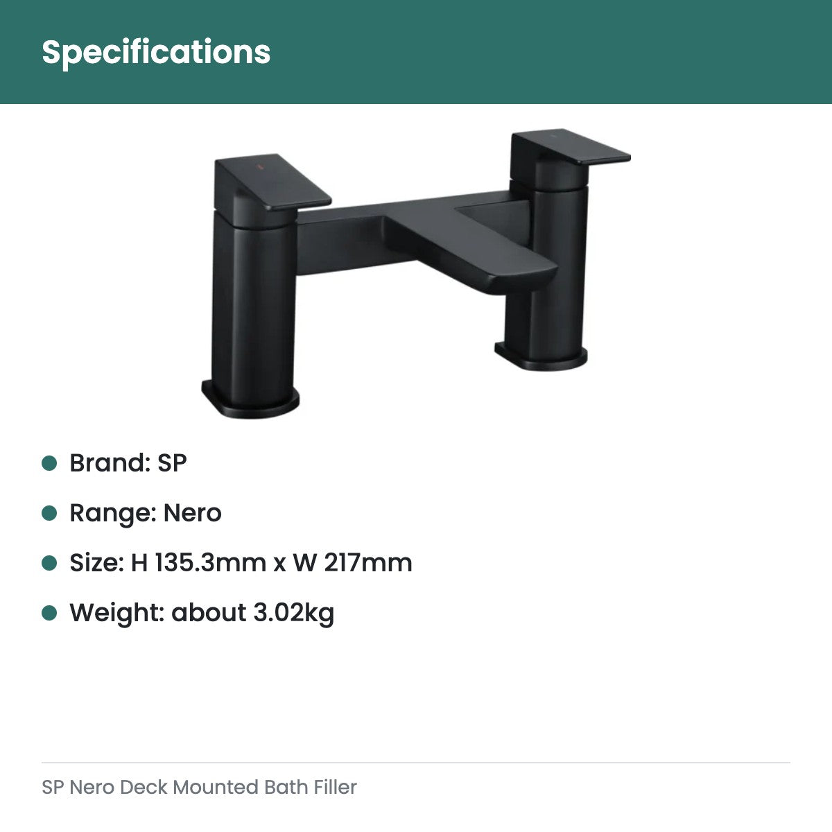 SP Nero Deck Mounted Bath Filler - specifications