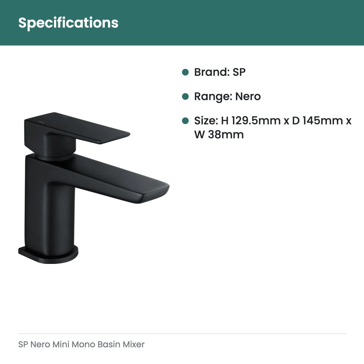 SP Nero Mini Mono Basin Mixer - specifications