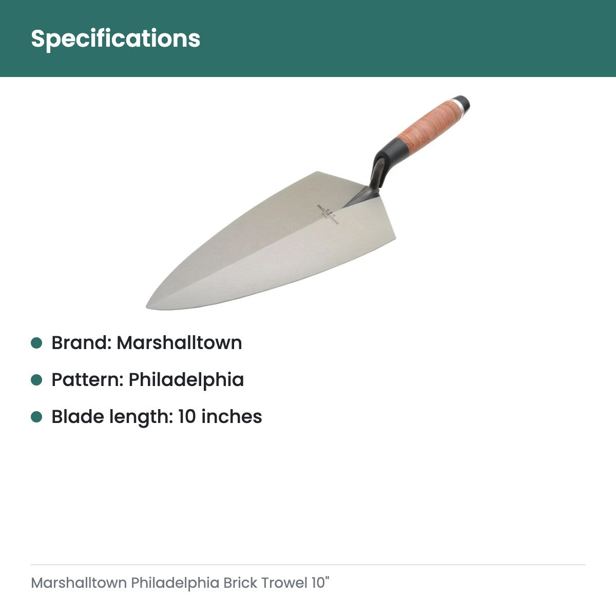 Marshalltown Philadelphia Brick Trowel 10" - specifications