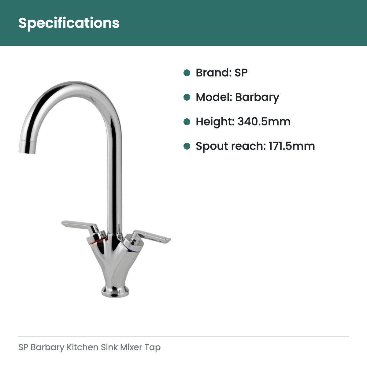 SP Barbary Kitchen Sink Mixer Tap - specifications