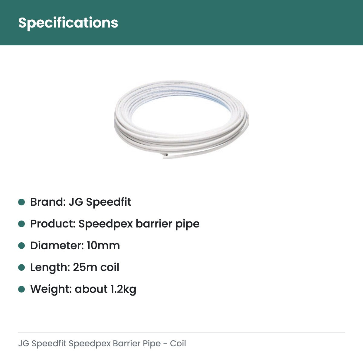 JG Speedfit Speedpex Barrier Pipe - Coil - specifications