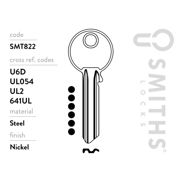 Smiths Locks Universal 6 Pin Cylinder Key Blank