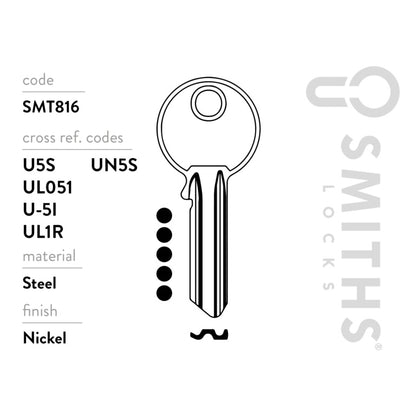 Smiths Locks Universal 5 Pin Cylinder Key Blank Reverse