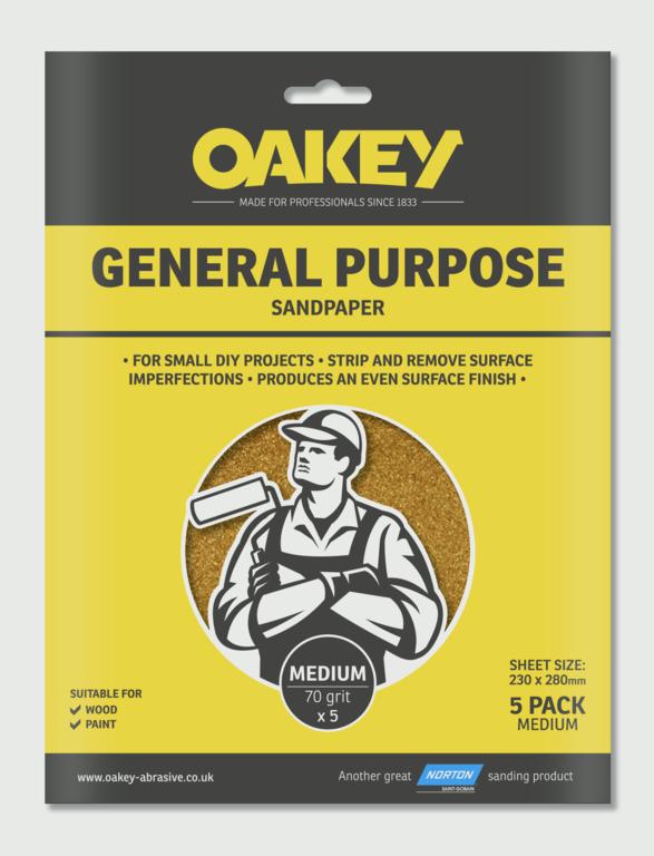 Oakey General Purpose Sandpaper 5 Pack Medium 280 x 230mm