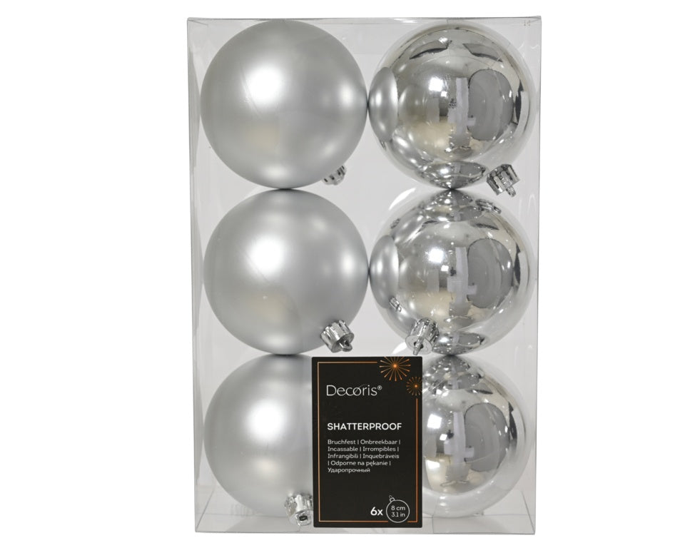 Kaemingk Shatterproof Plain Baubles Pack 6 Silver