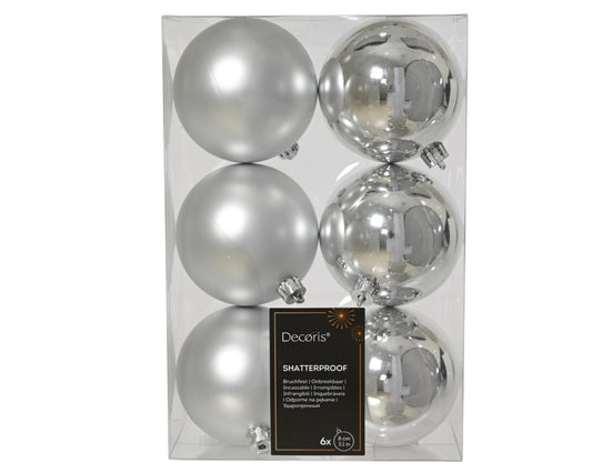Kaemingk Shatterproof Plain Baubles Pack 6 Silver