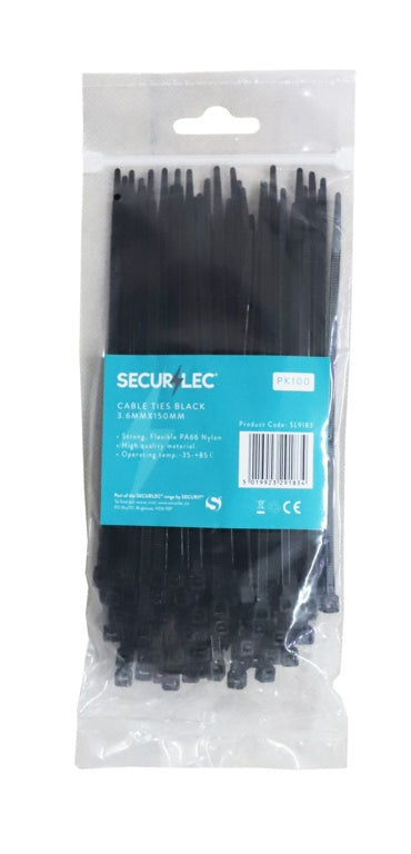 Securlec Black Cable Ties 3.6mm x 140mm Pack 100