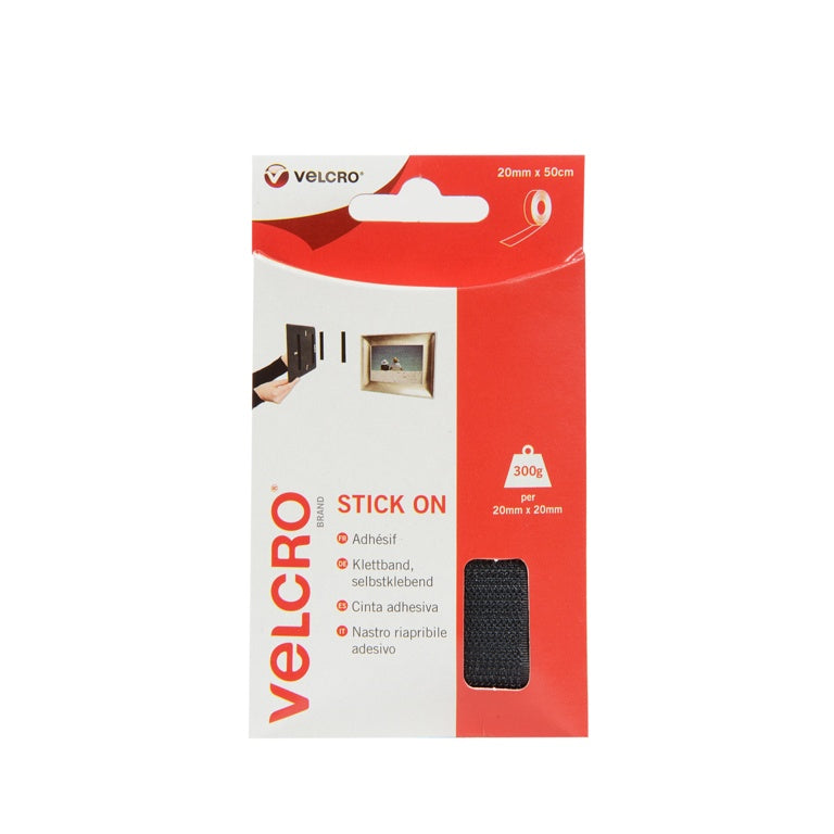 VELCRO® Stick On Tape 20mm x 0.5m Black