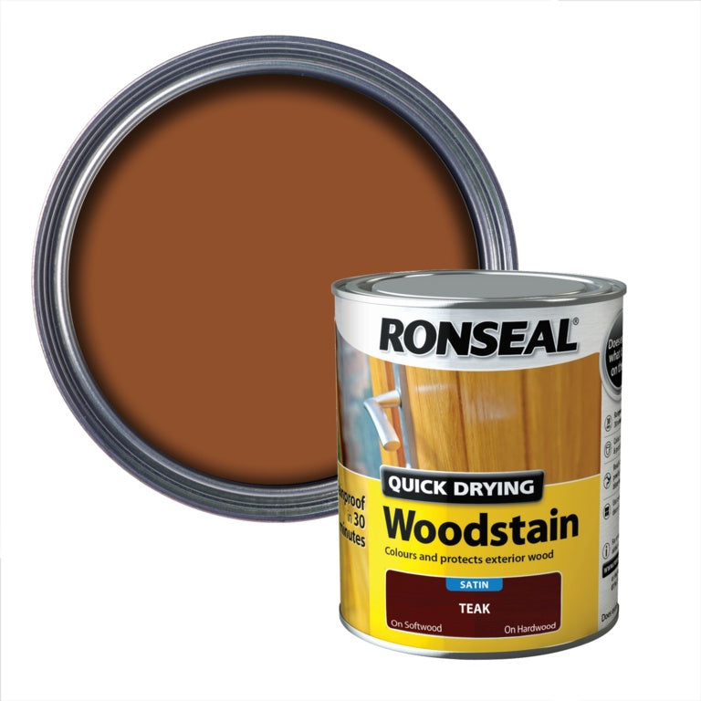 Ronseal Quick Drying Woodstain Satin 750ml Teak