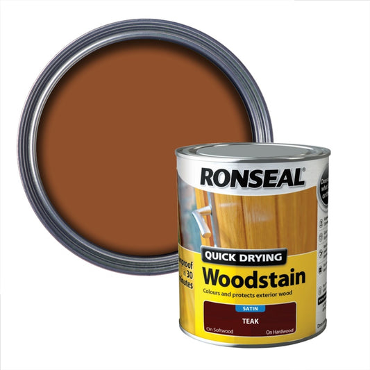 Ronseal Quick Drying Woodstain Satin 750ml Teak