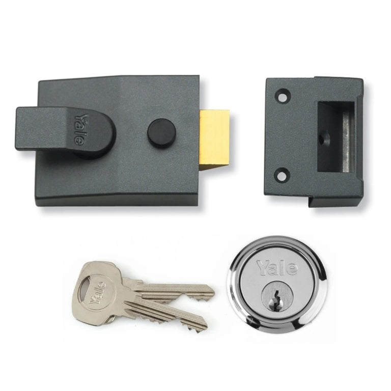 Yale Deadlocking Standard Nightlatch Security Lock 60mm Grey PB Cylinder