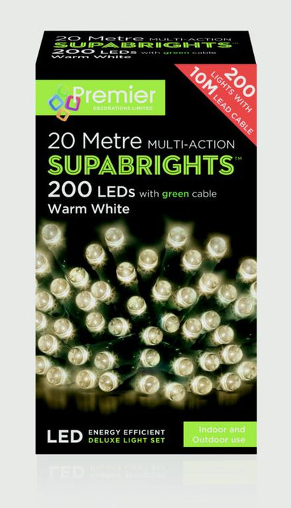 Premier 200 LED Multi Action Supabrights With Timer Warm White/Clear Cable