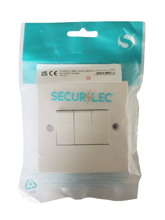 Securlec Square 3 Gang 2 Way Light Switch