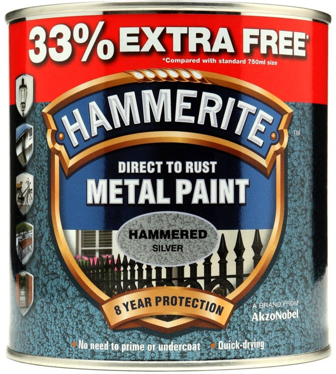 Hammerite Metal Paint Hammered 750ml + 33% Free Silver