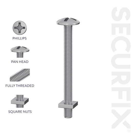 Securfix Roofing Bolts With Nuts M6 x 1 3/16"-M6 x 30mm | Pack of 100