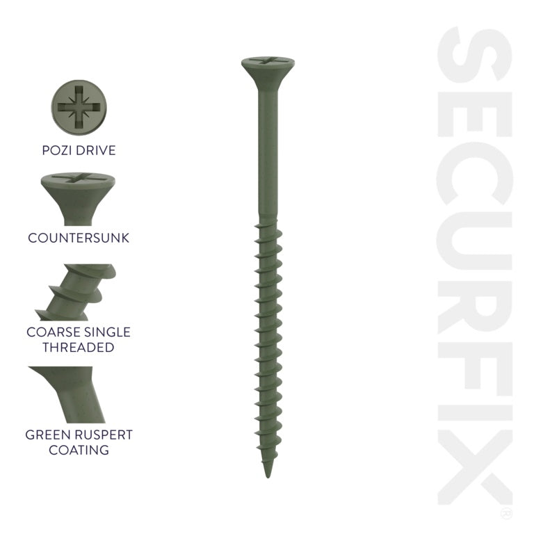 Securfix Green Decking Screws 9 x 2 1/3"- 4.5 x 60mm | Pack of 1000