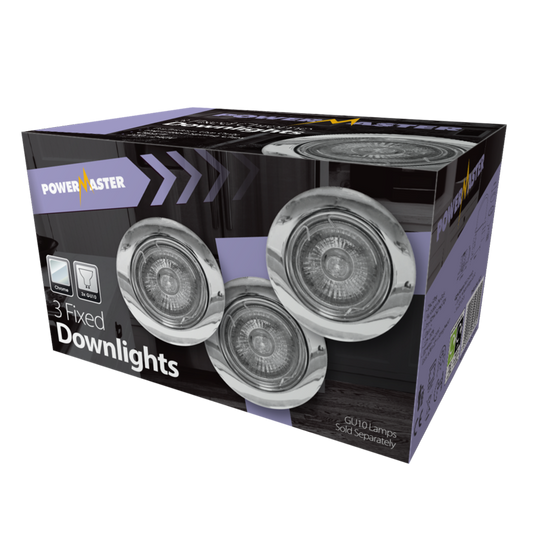 Powermaster 3 Pack Fixed GU10 Downlights Chrome