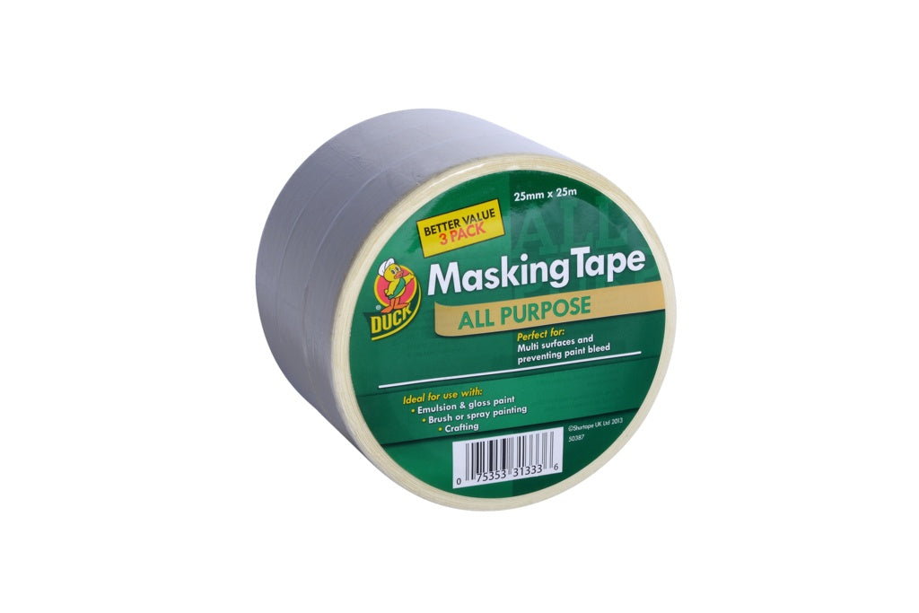Duck Tape All Purpose Masking Tape Beige 25mm x 25m Triple Pack