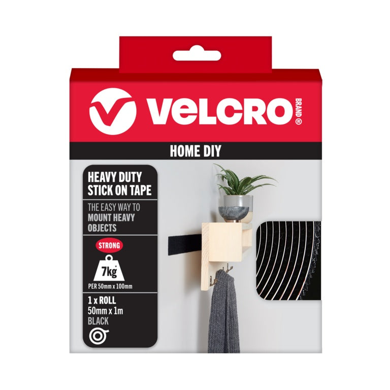 VELCRO® Heavy Duty Stick On Tape 50mm x 1m Black