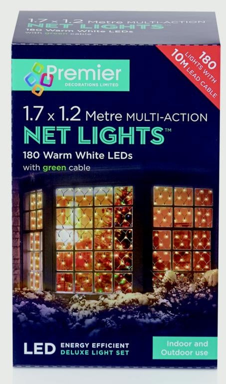 Premier Multi-Action LED Net Lights 180 LED 1.7 x 1.2m Warm White