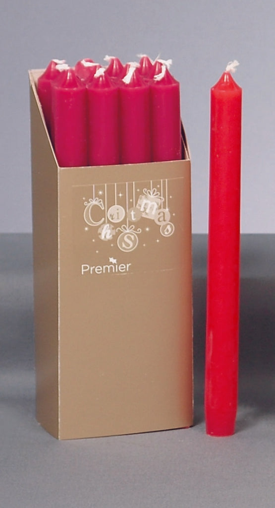 Premier Dinner Candles Pack 12 Red 25cm