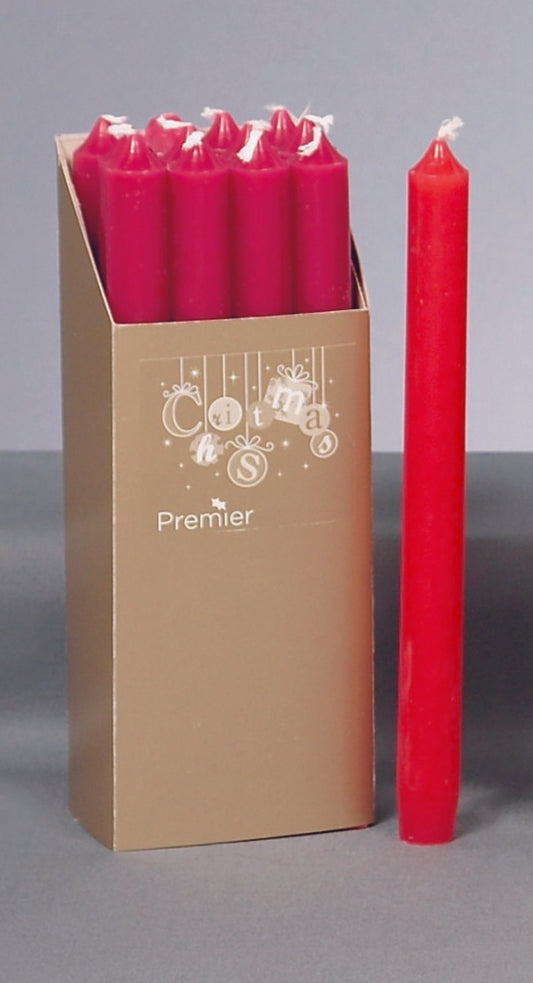 Premier Dinner Candles Pack 12 Red 25cm