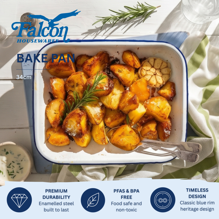 Falcon Enamel Bakepan - Traditional White 34cm x 28cm x 5cm