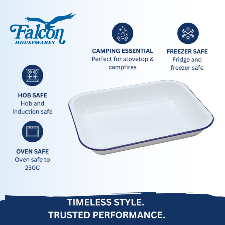 Falcon Enamel Bakepan - Traditional White 34cm x 28cm x 5cm