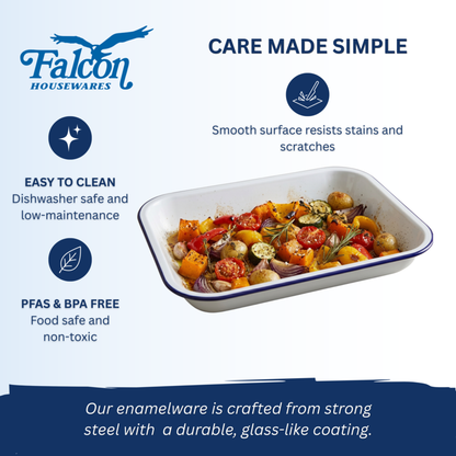 Falcon Enamel Bakepan - Traditional White 34cm x 28cm x 5cm