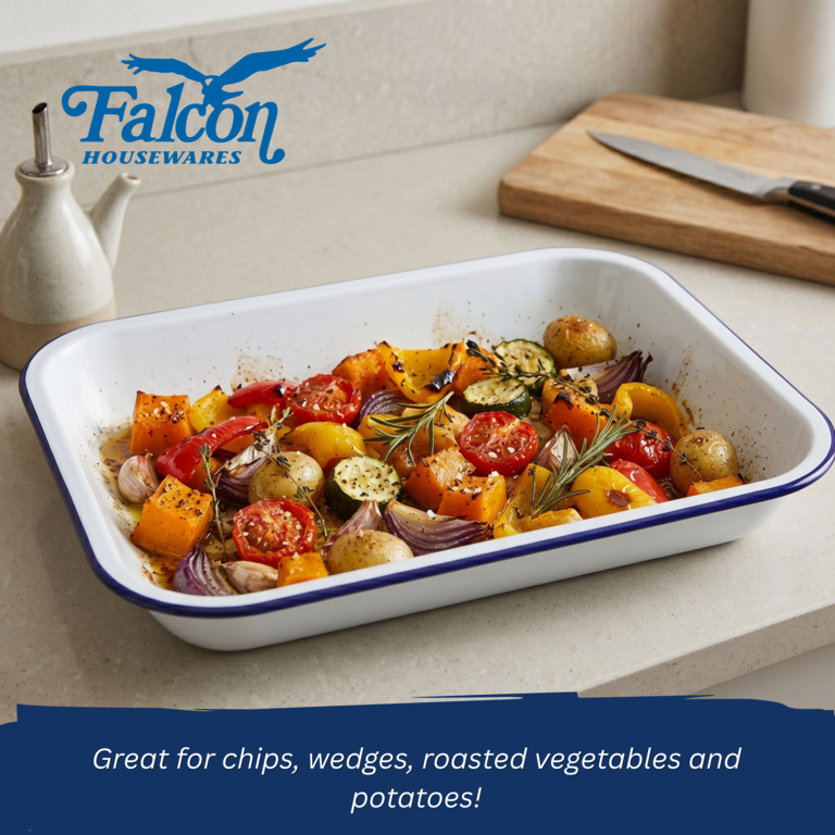 Falcon Enamel Bakepan - Traditional White 34cm x 28cm x 5cm