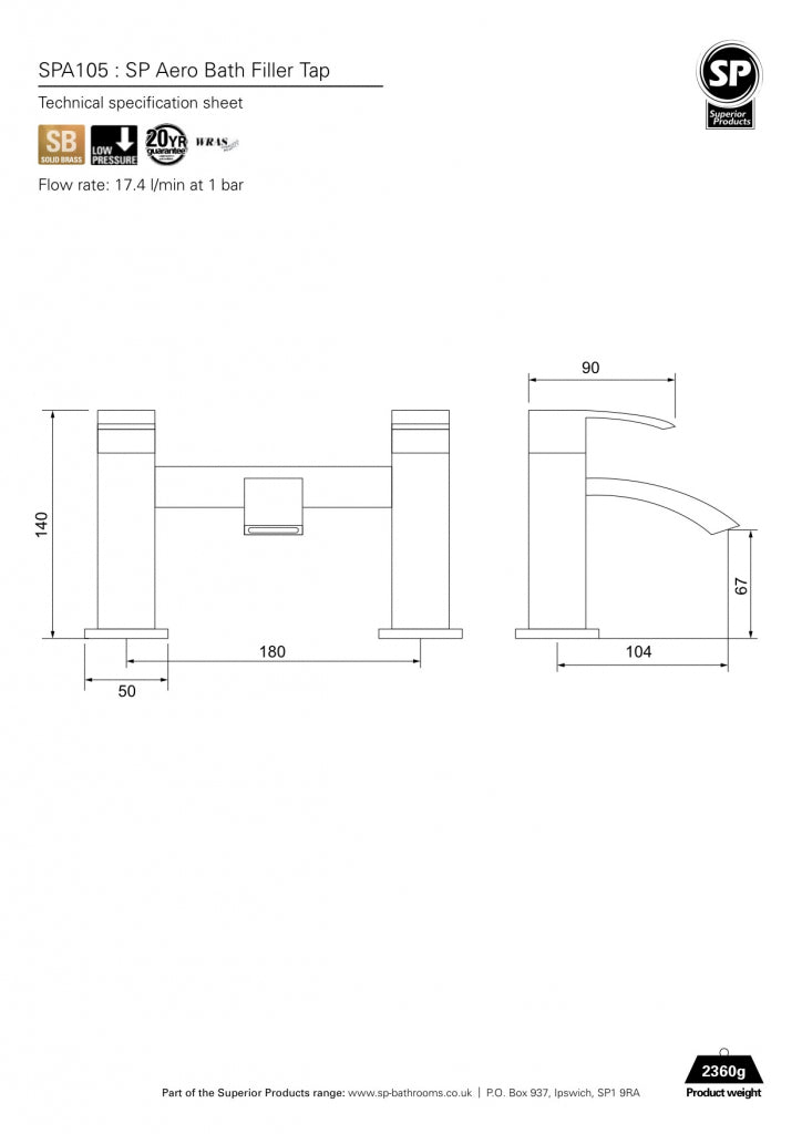 SP Aero Bath Filler Tap