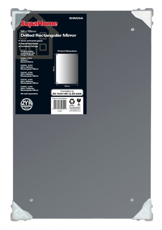 SupaHome Drilled Rectangular Mirror 500x700mm