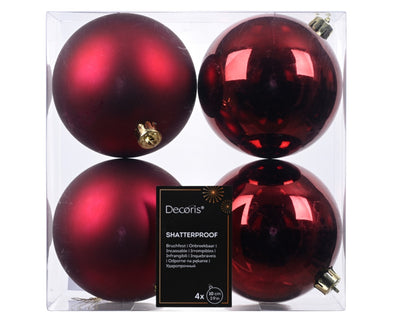 Kaemingk Shatterproof Plain Baubles Oxblood Red 10cm Pack 4