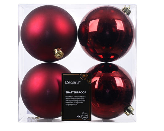 Kaemingk Shatterproof Plain Baubles Oxblood Red 10cm Pack 4