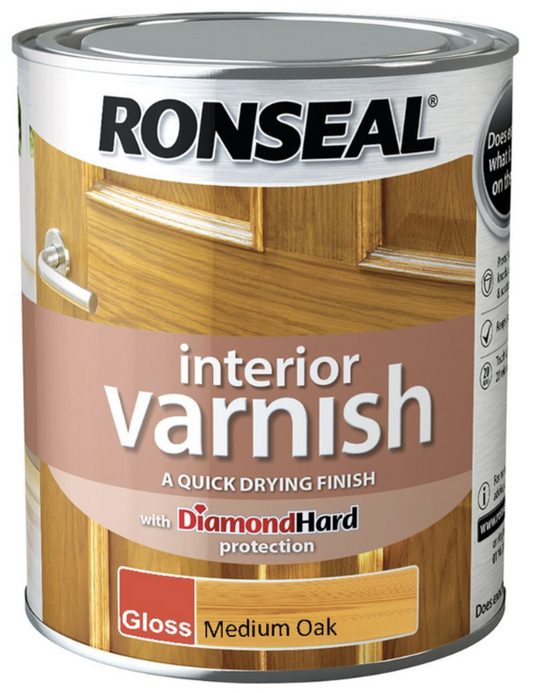 Ronseal Interior Varnish Gloss 750ml Medium Oak