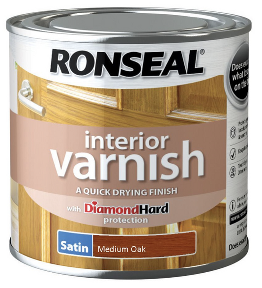 Ronseal Interior Varnish Satin 250ml Medium Oak