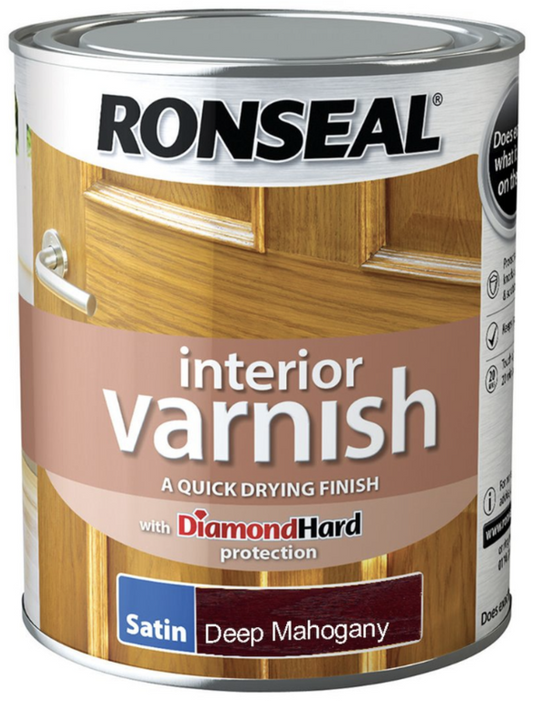 Ronseal Interior Varnish Satin 750ml Deep Mahogany