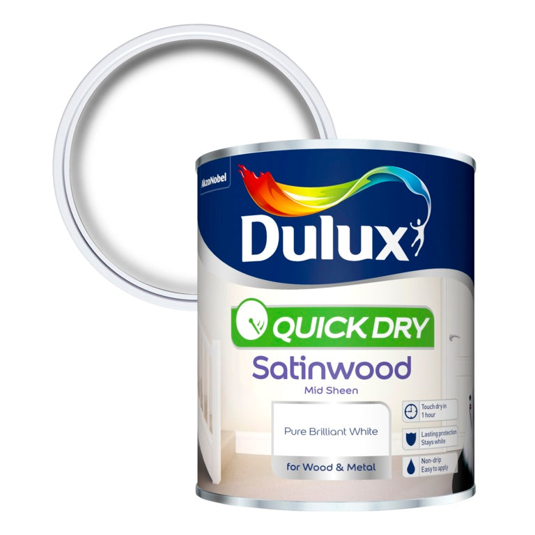 Dulux Quick Dry Satinwood 750ml Pure Brilliant White
