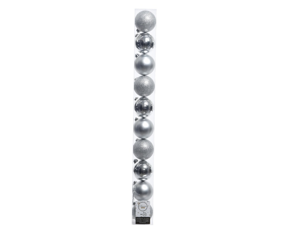 Kaemingk Plain Shatterproof Baubles Pack 10 60mm Silver Mix