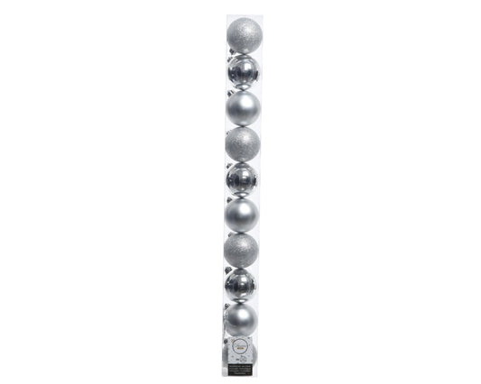 Kaemingk Plain Shatterproof Baubles Pack 10 60mm Silver Mix
