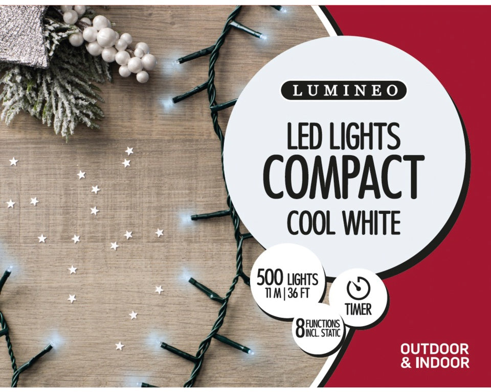 Lumineo 500 LED Compact Twinkle Lights Cool White/Green