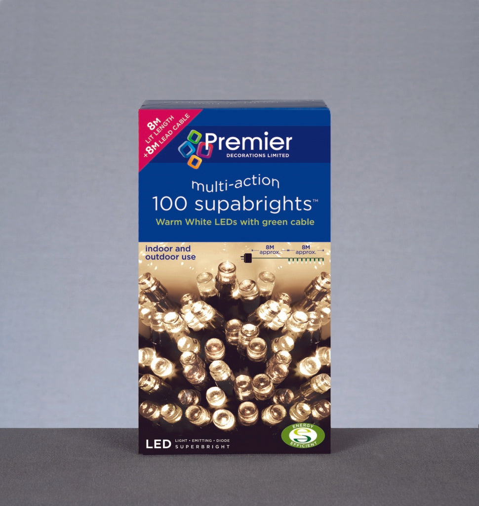 Premier 100 LED Multi Action Supabrights With Timer Warm White/Green