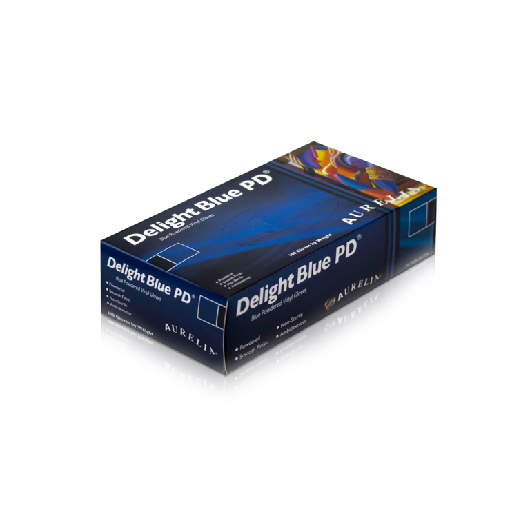 Aurelia Vinyl Powdered Disposable Blue Gloves Medium - Pack 100