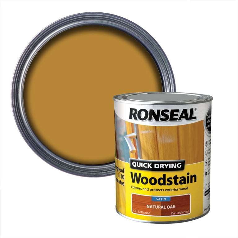 Ronseal Quick Drying Woodstain Satin 750ml Natural Oak