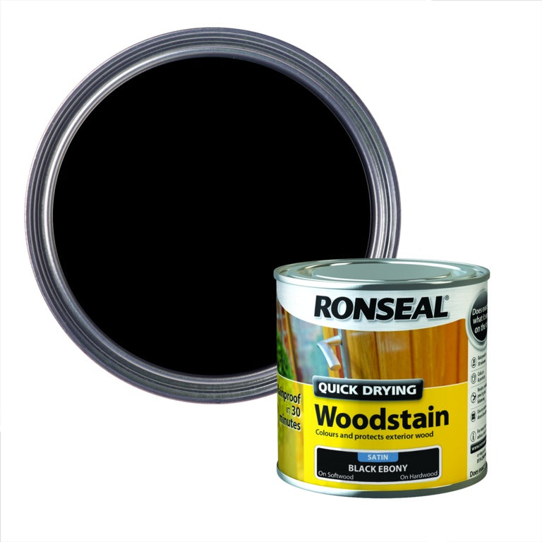 Ronseal Quick Drying Woodstain Satin 250ml Black Ebony