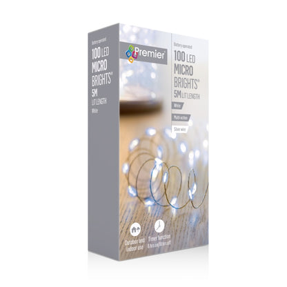 Premier 100 LED Multi Action Pin Wire MicroBrights White/Green